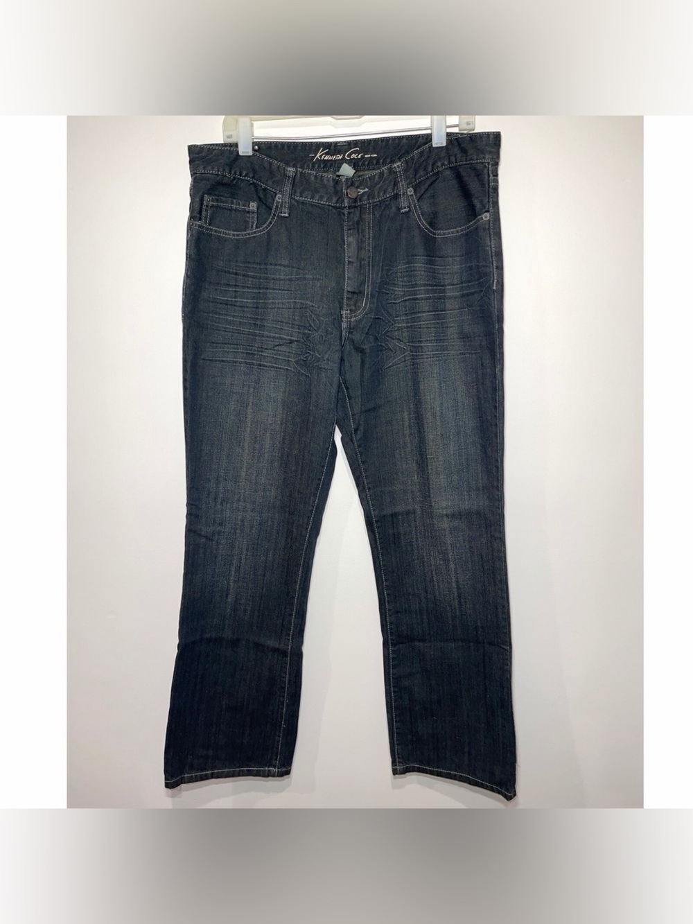 Pre-Owned Kenneth Cole Blue Denim Faded Dark Wash Jeans Straight Leg Sz 34x30